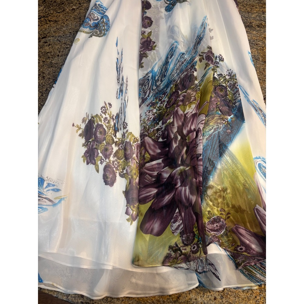 Dancing Queen Embellished One Shoulder Maxi Dress Floral Print White XXL - Picture 9 of 13